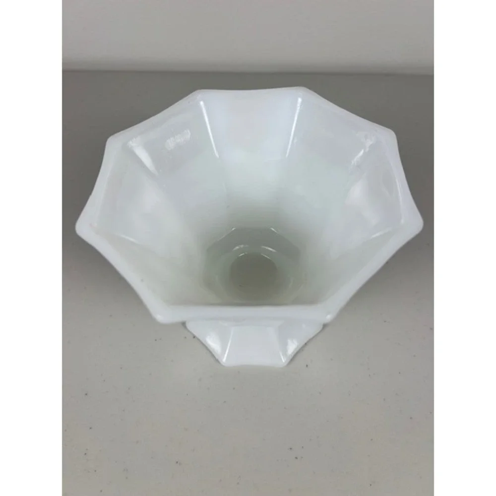 Westmoreland Milk Glass Paneled Grape Footed Compote Bowl‎ White Octagonal 4.5in